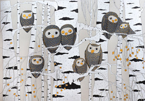 Handmade Painting «Owls Family»