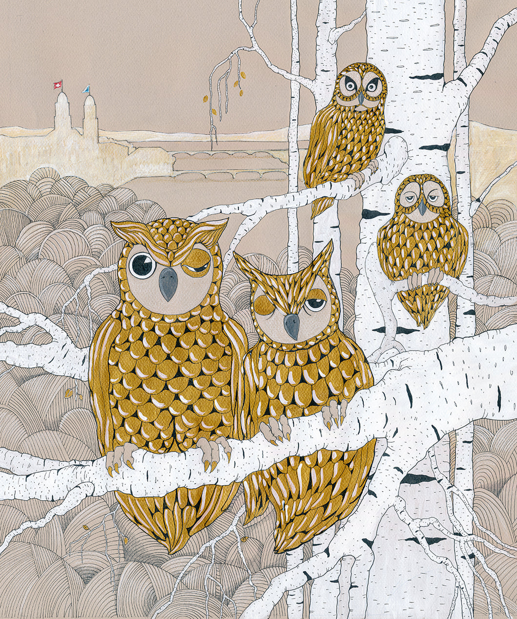 Kunstdruck «Golden Owls»